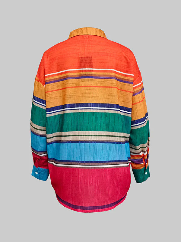 Long Sleeves Loose Buttoned Contrast Color Lapel Blouses&Shirts Tops - Image 4