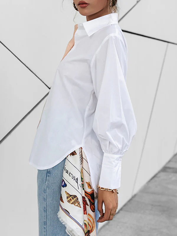 Long Sleeves Loose Buttoned Contrast Color Lapel Blouses&Shirts Tops - Image 10