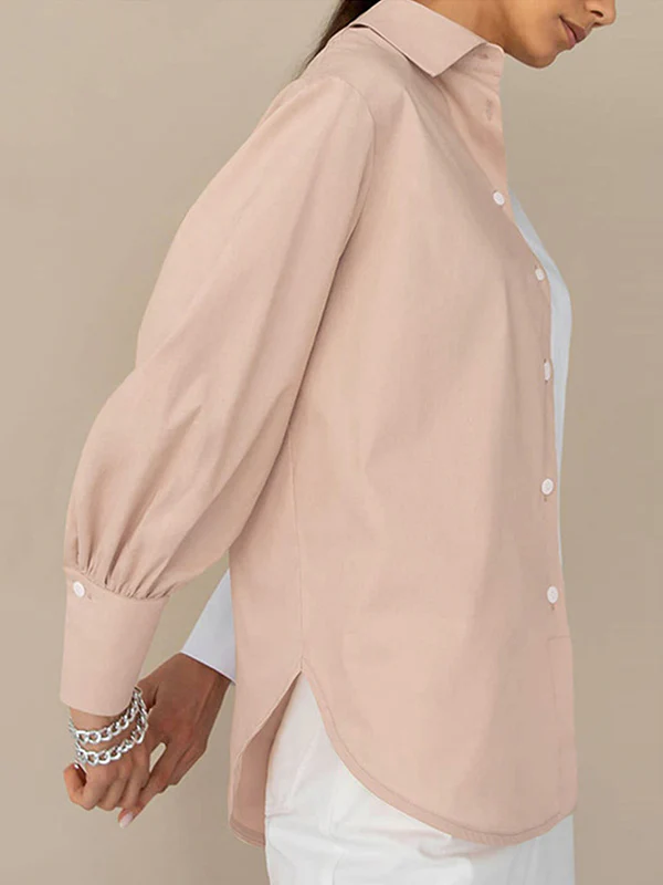 Long Sleeves Loose Buttoned Contrast Color Lapel Blouses&Shirts Tops - Image 12