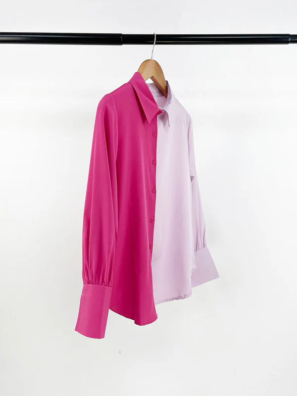 Long Sleeves Loose Buttoned Contrast Color Lapel Blouses&Shirts Tops - Image 13