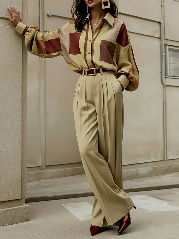 Long Sleeves Loose Buttoned Contrast Color Plaid Lapel Blouses&Shirts Tops - Image 4