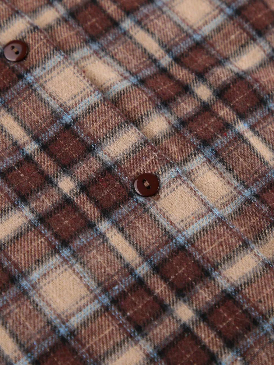 Long Sleeves Loose Buttoned Contrast Color Plaid Split-Joint Lapel Blouses&Shirts Tops Outerwear - Image 10