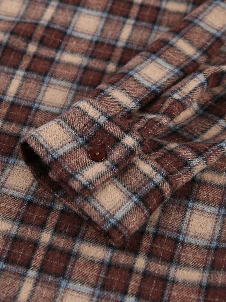 Long Sleeves Loose Buttoned Contrast Color Plaid Split-Joint Lapel Blouses&Shirts Tops Outerwear - Image 11