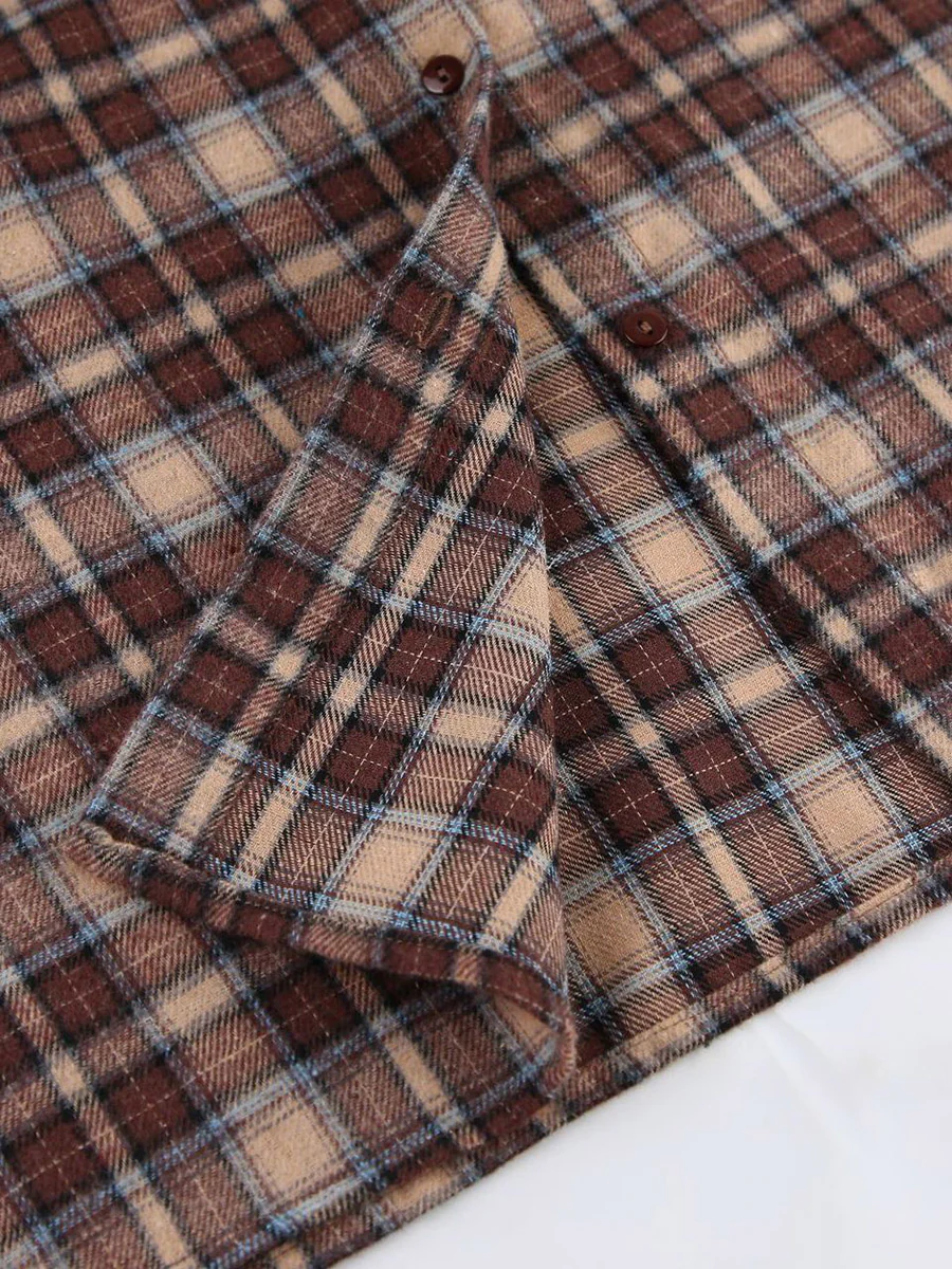 Long Sleeves Loose Buttoned Contrast Color Plaid Split-Joint Lapel Blouses&Shirts Tops Outerwear - Image 12