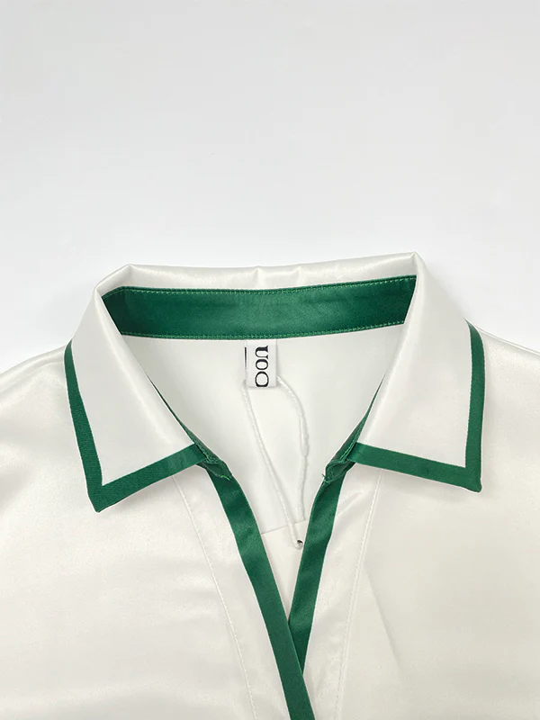 Long Sleeves Loose Buttoned Contrast Color Pockets Lapel Blouses&Shirts Tops - Image 5