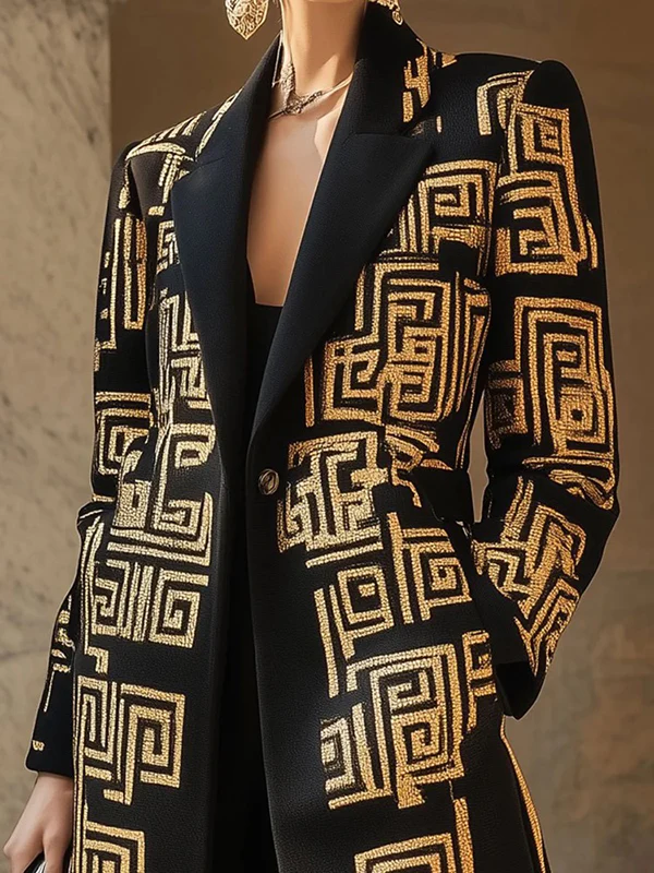 Long Sleeves Loose Buttoned Contrast Color Pockets Notched Collar Woolen Coat - Image 2