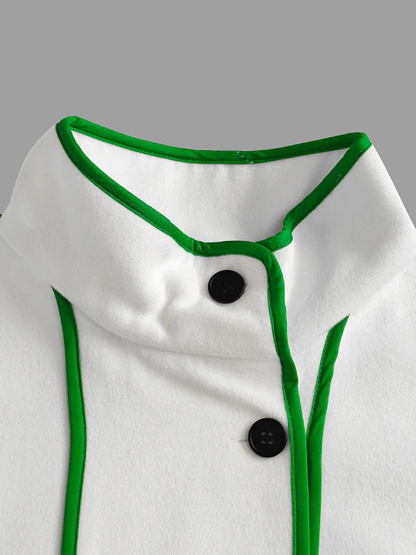 Long Sleeves Loose Buttoned Contrast Color Pockets Split-Joint Stand Collar Woolen Coat - Image 5