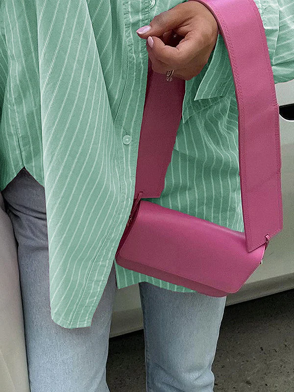 Long Sleeves Loose Buttoned Contrast Color Pockets Striped Lapel Blouses&Shirts Tops - Image 6
