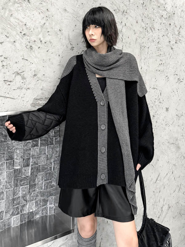 Long Sleeves Loose Buttoned Contrast Color Reversible Split-Joint Collarless Cardigan Tops Outerwear - Image 11