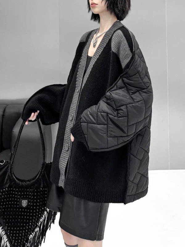 Long Sleeves Loose Buttoned Contrast Color Reversible Split-Joint Collarless Cardigan Tops Outerwear - Image 13