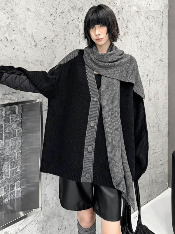 Long Sleeves Loose Buttoned Contrast Color Reversible Split-Joint Collarless Cardigan Tops Outerwear - Image 8
