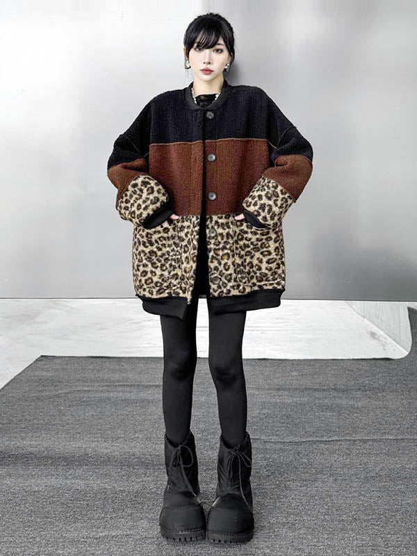 Long Sleeves Loose Buttoned Contrast Color Reversible Split-Joint Round-Neck Cardigan Tops Outerwear - Image 10
