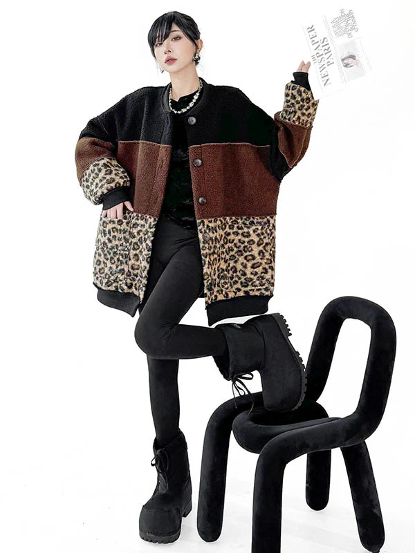 Long Sleeves Loose Buttoned Contrast Color Reversible Split-Joint Round-Neck Cardigan Tops Outerwear - Image 12