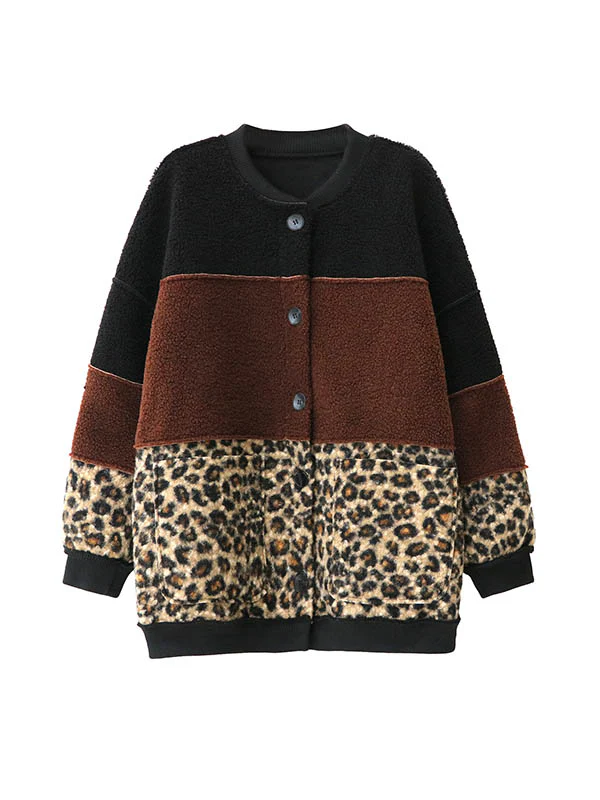 Long Sleeves Loose Buttoned Contrast Color Reversible Split-Joint Round-Neck Cardigan Tops Outerwear - Image 16