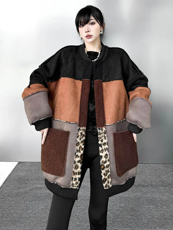 Long Sleeves Loose Buttoned Contrast Color Reversible Split-Joint Round-Neck Cardigan Tops Outerwear - Image 3