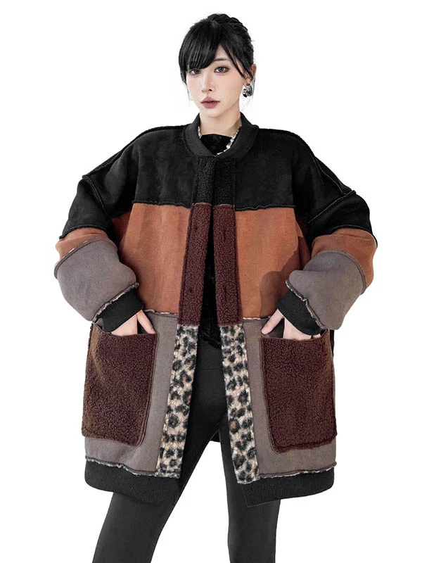 Long Sleeves Loose Buttoned Contrast Color Reversible Split-Joint Round-Neck Cardigan Tops Outerwear - Image 4