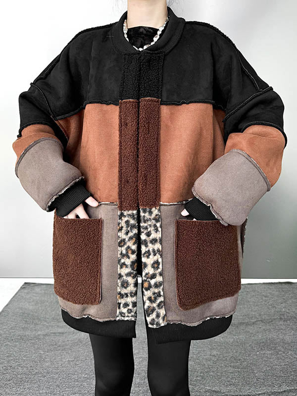 Long Sleeves Loose Buttoned Contrast Color Reversible Split-Joint Round-Neck Cardigan Tops Outerwear - Image 6