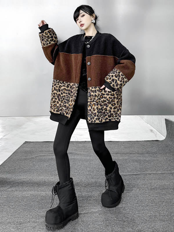 Long Sleeves Loose Buttoned Contrast Color Reversible Split-Joint Round-Neck Cardigan Tops Outerwear - Image 9