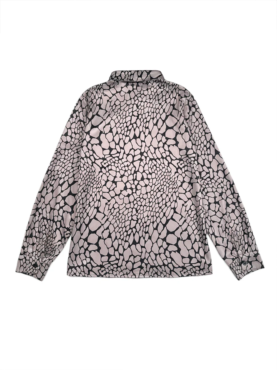 Long Sleeves Loose Buttoned Contrast Color Snakeskin Printed Lapel Blouses&Shirts Tops - Image 5