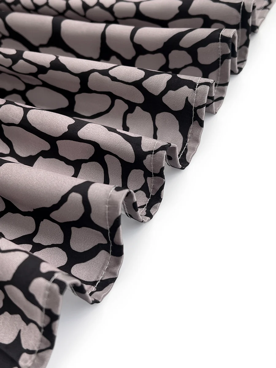 Long Sleeves Loose Buttoned Contrast Color Snakeskin Printed Lapel Blouses&Shirts Tops - Image 6