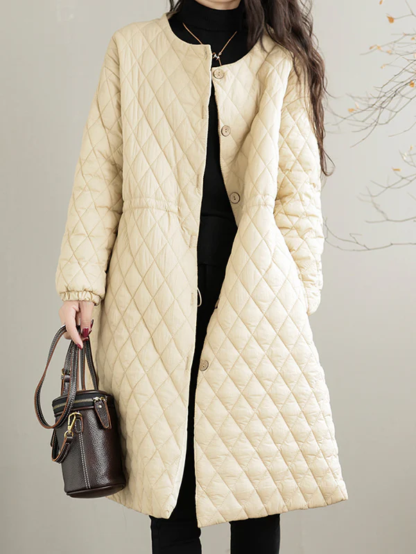 Long Sleeves Loose Buttoned Cotton-Padded Clothes Quilted Round-Neck Padded Coat Padded Coat/Down Coat - Image 2