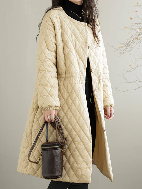Long Sleeves Loose Buttoned Cotton-Padded Clothes Quilted Round-Neck Padded Coat Padded Coat/Down Coat - Image 3