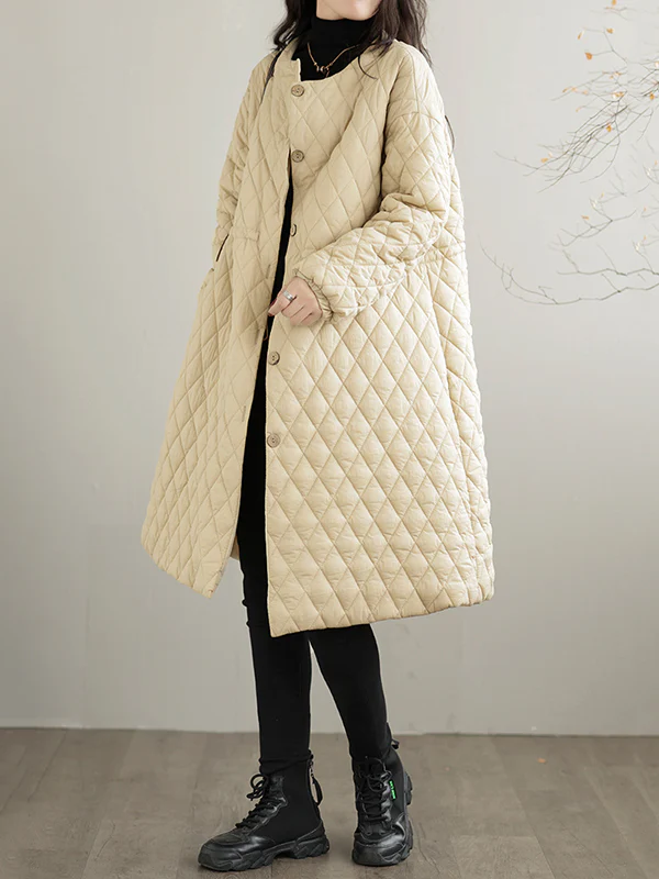 Long Sleeves Loose Buttoned Cotton-Padded Clothes Quilted Round-Neck Padded Coat Padded Coat/Down Coat - Image 4