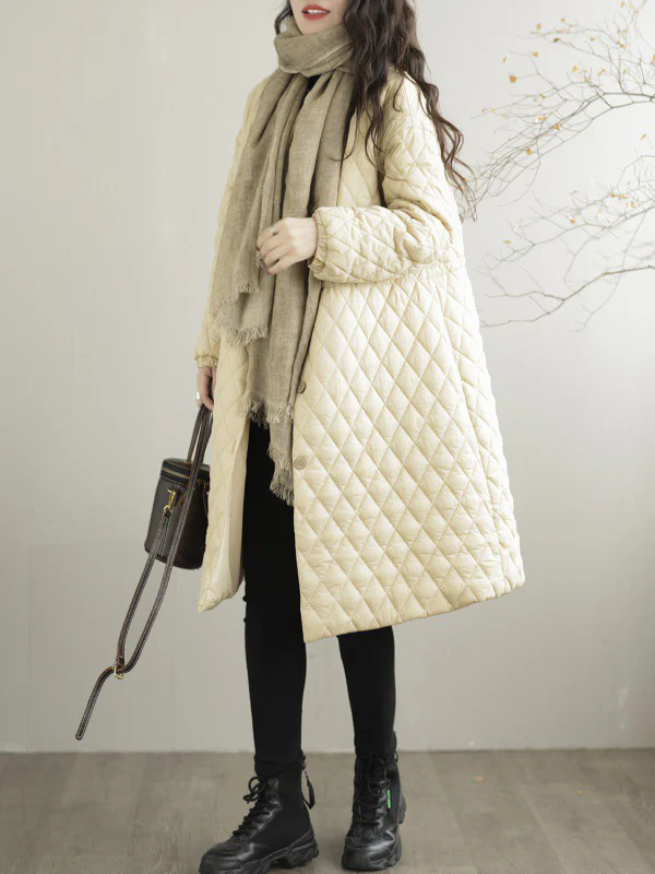 Long Sleeves Loose Buttoned Cotton-Padded Clothes Quilted Round-Neck Padded Coat Padded Coat/Down Coat - Image 5