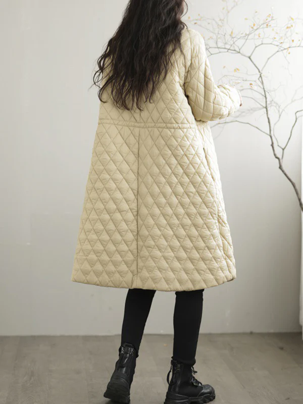 Long Sleeves Loose Buttoned Cotton-Padded Clothes Quilted Round-Neck Padded Coat Padded Coat/Down Coat - Image 6