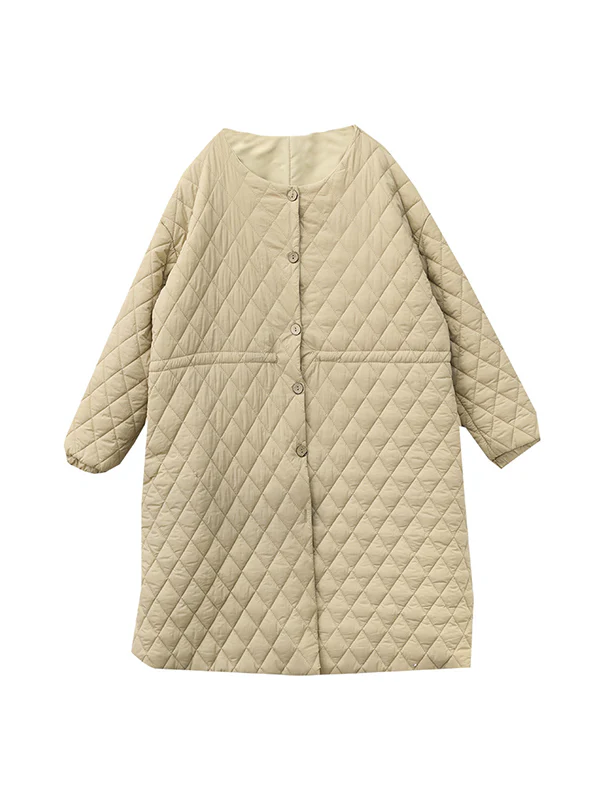 Long Sleeves Loose Buttoned Cotton-Padded Clothes Quilted Round-Neck Padded Coat Padded Coat/Down Coat - Image 7
