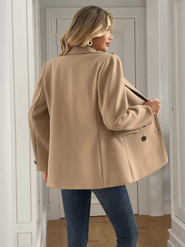 Long Sleeves Loose Buttoned Double-Breasted Solid Color Notched Collar Blazer Jackets&Coats Outerwear - Image 5