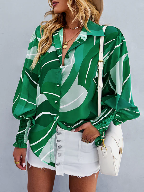 Long Sleeves Loose Buttoned Elasticity Printed Lapel Blouses&Shirts Tops - Image 2