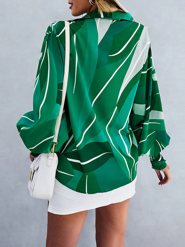 Long Sleeves Loose Buttoned Elasticity Printed Lapel Blouses&Shirts Tops - Image 5