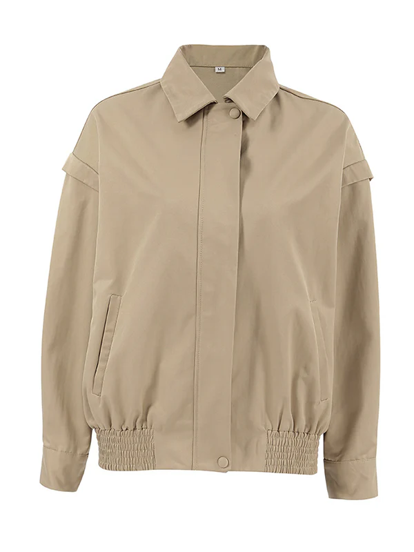 Long Sleeves Loose Buttoned Elasticity Solid Color Zipper Lapel Jackets Outerwear - Image 9