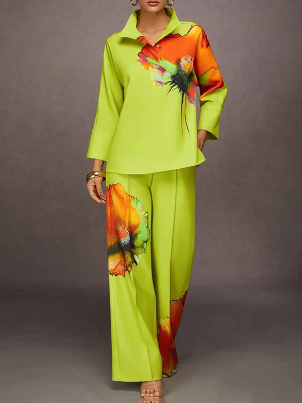 Long Sleeves Loose Buttoned Flower Print Stand Collar Blouses&Shirts Tops - Image 3