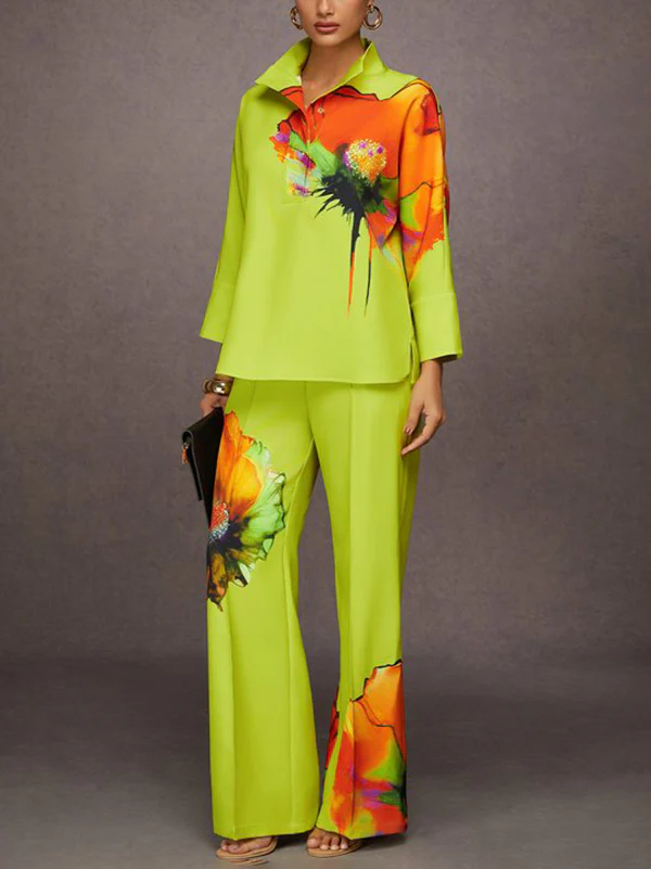 Long Sleeves Loose Buttoned Flower Print Stand Collar Blouses&Shirts Tops - Image 4