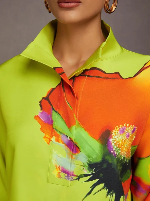 Long Sleeves Loose Buttoned Flower Print Stand Collar Blouses&Shirts Tops - Image 6