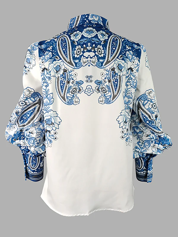 Long Sleeves Loose Buttoned Flower Print V-Neck Blouses&Shirts Tops - Image 6