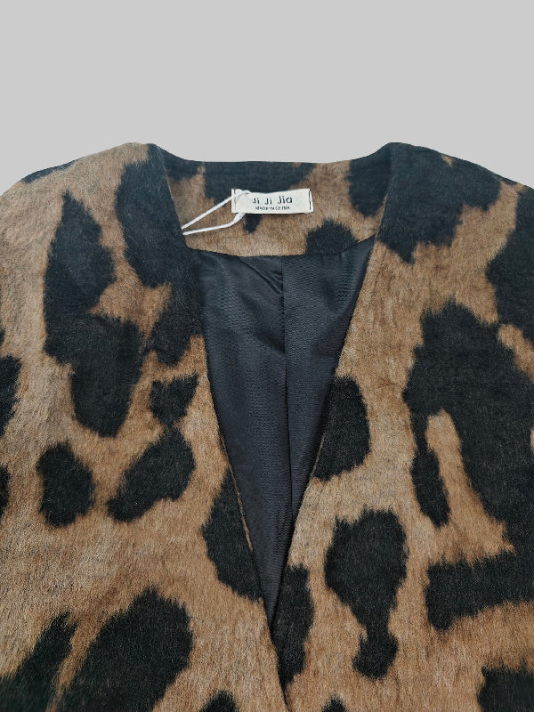 Long Sleeves Loose Buttoned Leopard Pockets Split-Joint V-Neck Outerwear Trench Coats - Image 10