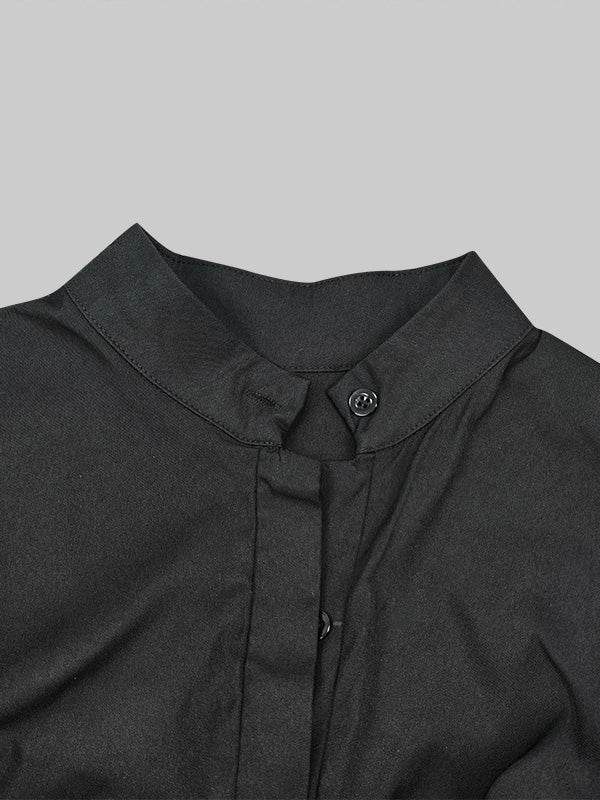 Long Sleeves Loose Buttoned No Belt Solid Color V-neck Jumpsuits - Image 12