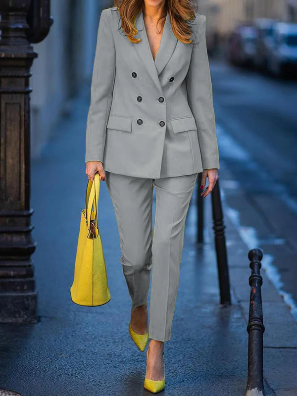 Long Sleeves Loose Buttoned Notched Collar Outerwear Top Pants Bottom Two Pieces Set - Image 3