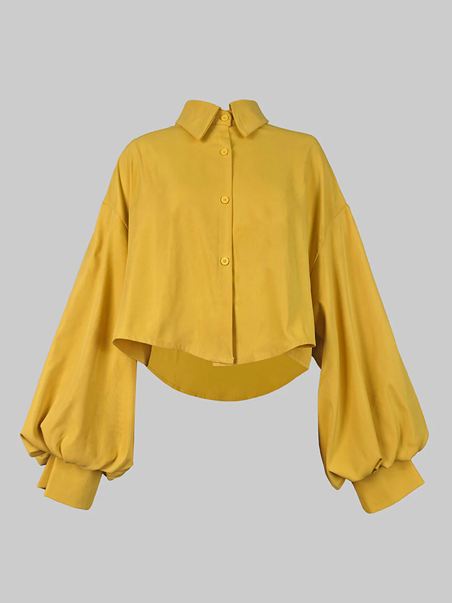 Long Sleeves Loose Buttoned Pleated Pockets Solid Color Lapel Two Pieces Set - Image 3