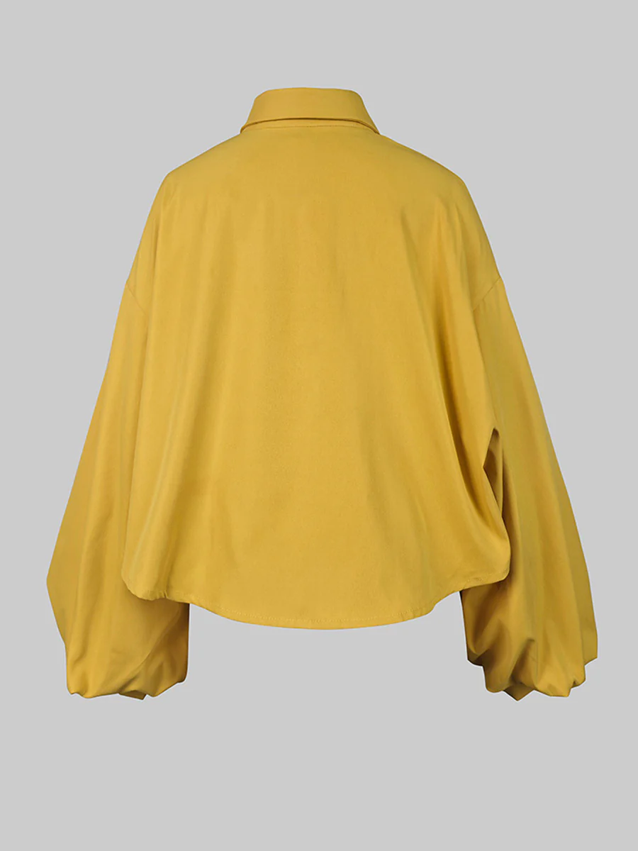 Long Sleeves Loose Buttoned Pleated Pockets Solid Color Lapel Two Pieces Set - Image 4