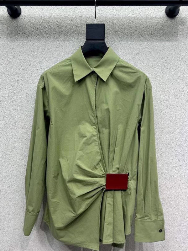 Long Sleeves Loose Buttoned Pleated Solid Color Lapel Blouses&Shirts Tops - Image 6