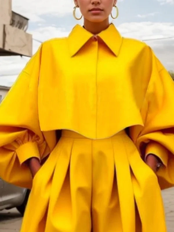 Long Sleeves Loose Buttoned Pleated Solid Color Lapel Blouses&Shirts Tops - Image 6