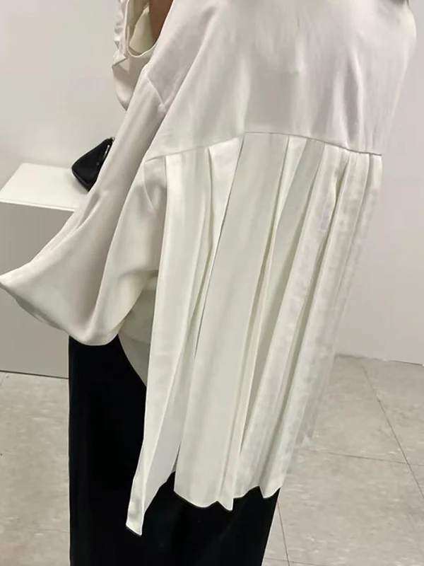 Long Sleeves Loose Buttoned Pleated Solid Color Lapel Collar Blouses&shirts Tops - Image 6