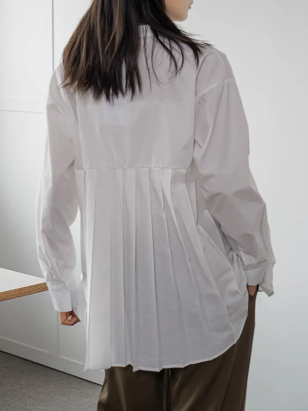 Long Sleeves Loose Buttoned Pleated Solid Color Round-Neck Blouses&Shirts Tops - Image 13