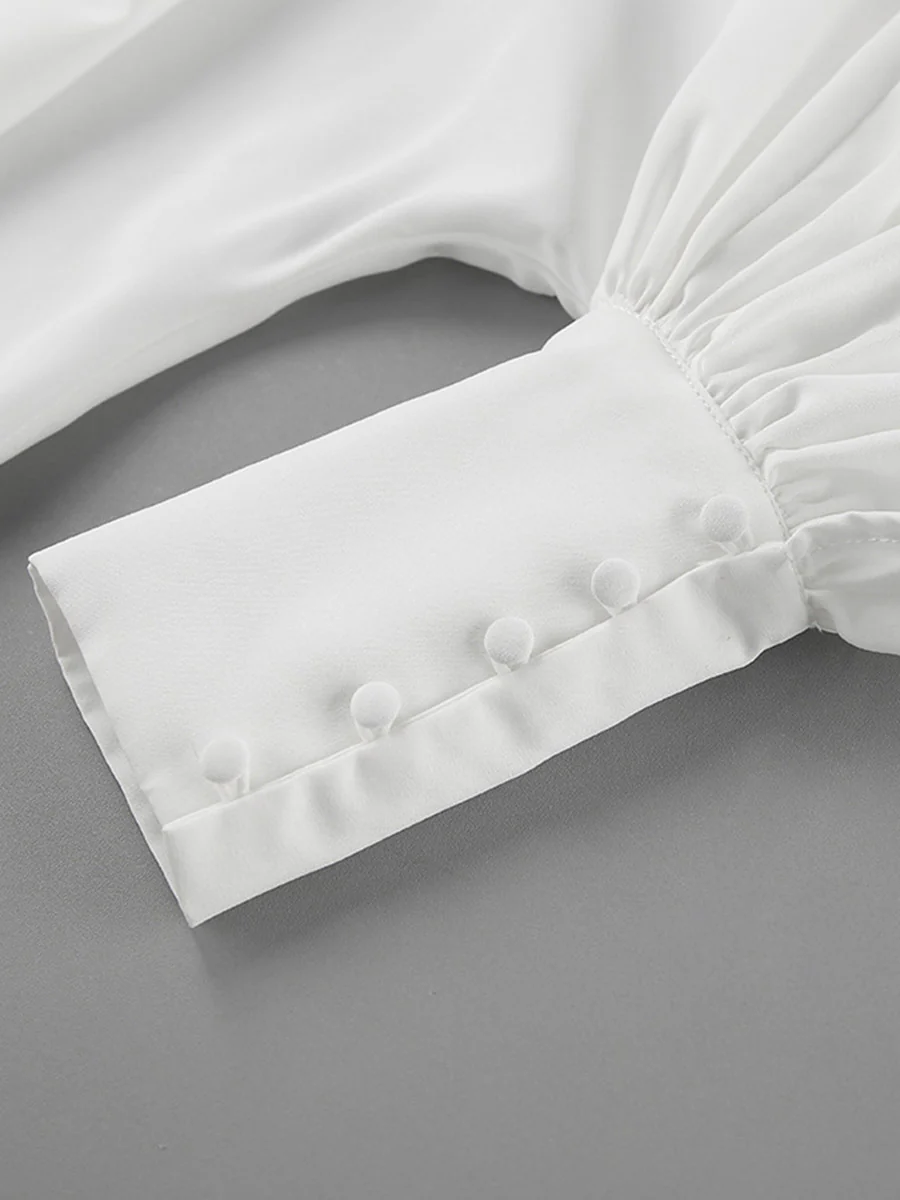 Long Sleeves Loose Buttoned Pleated Solid Color Split-Joint Stand Collar Blouses&Shirts Tops - Image 14