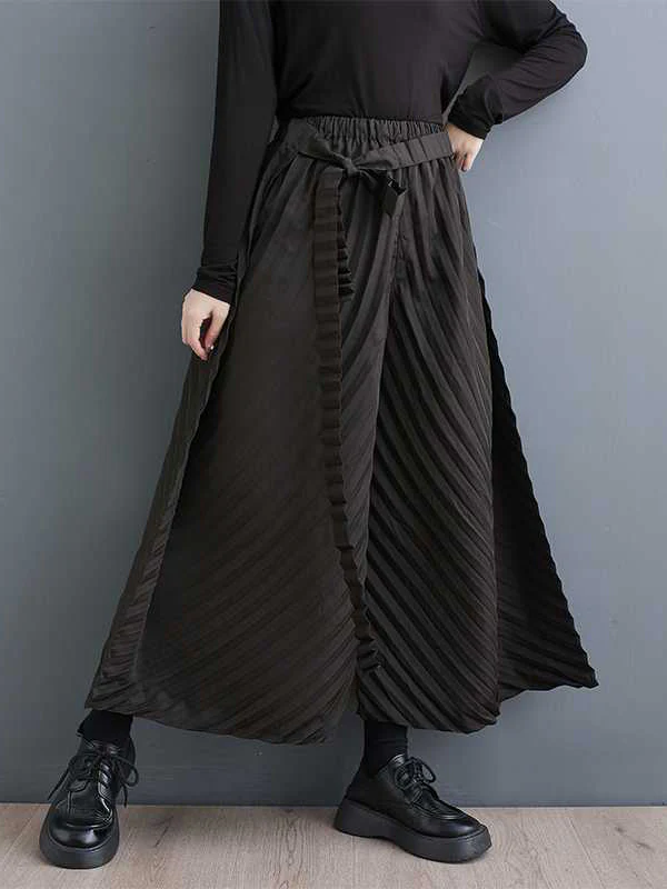 Long Sleeves Loose Buttoned Pleated Solid Color Stand Collar Shirts Top + Pants Bottom Two Pieces Set - Image 10