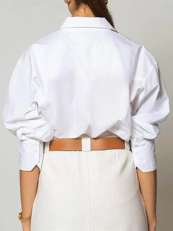 Long Sleeves Loose Buttoned Pockets Solid Color Lapel Blouses&Shirts Tops - Image 8